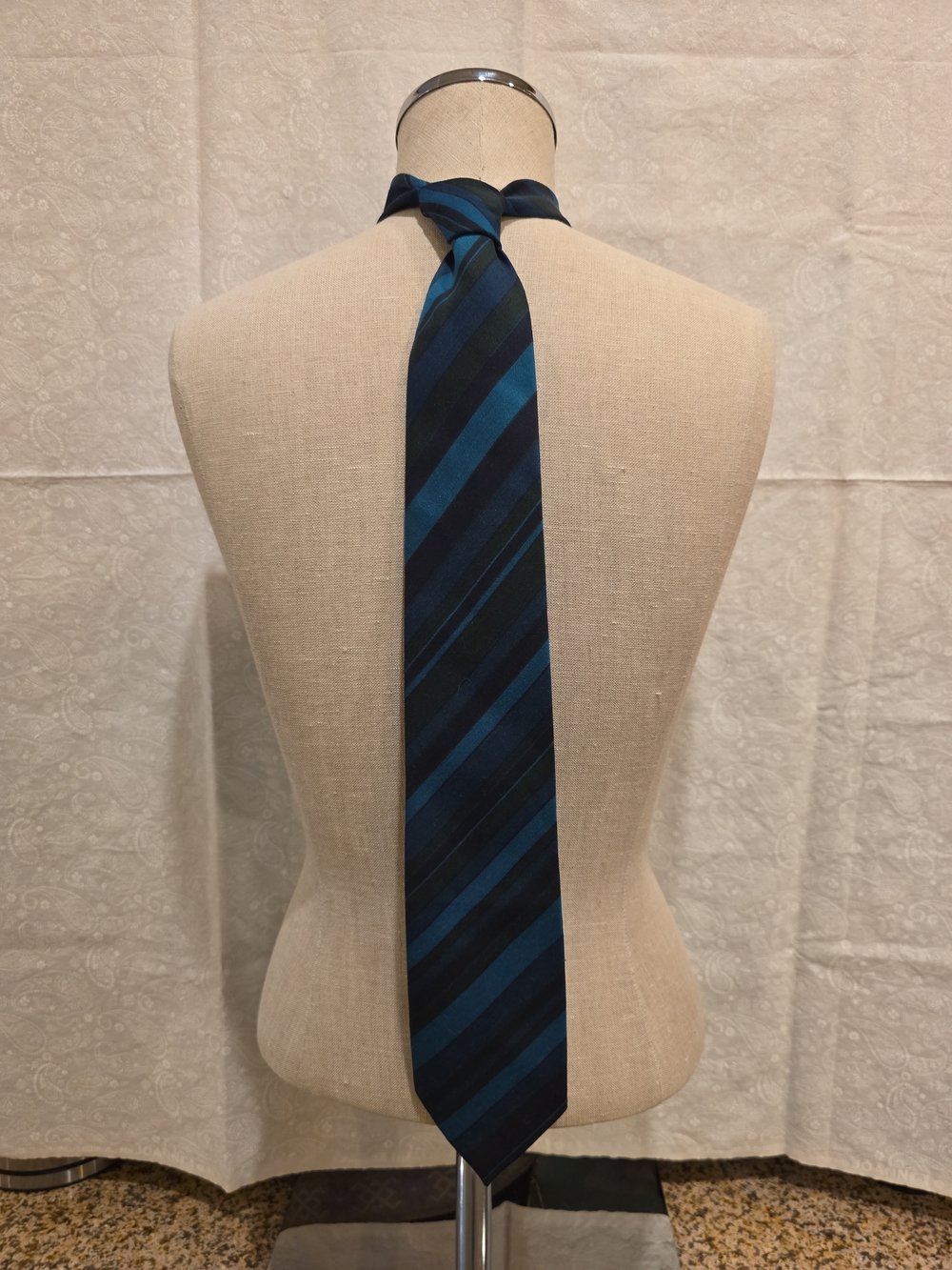 B.J. Ernst Carmel By The Sea Necktie Navy, Green, & Aqua Striped